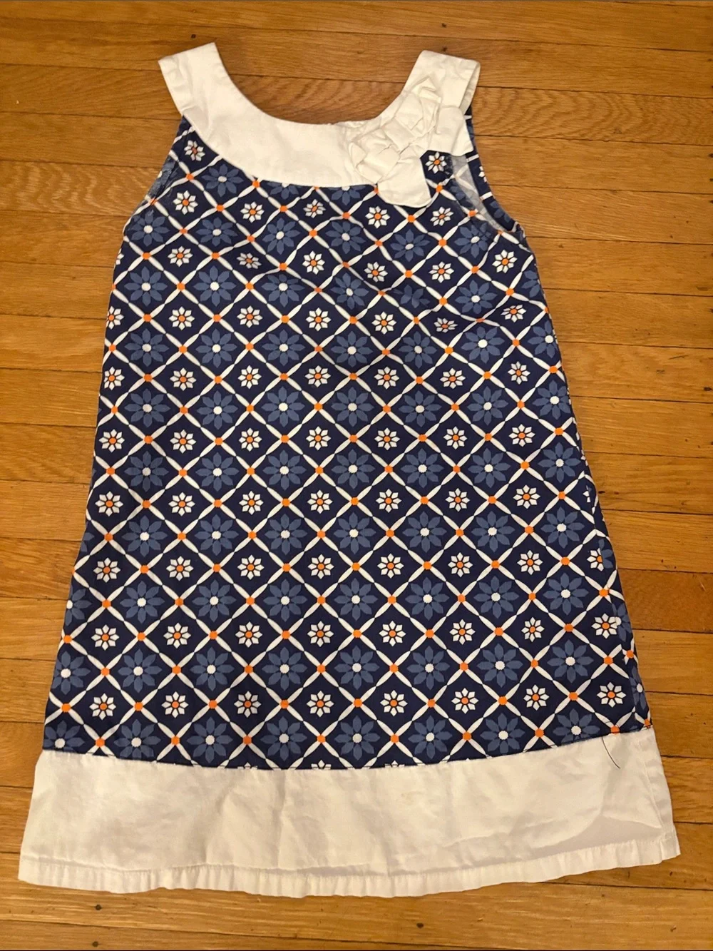 Gymboree Navy Blue Floral Geometric Sleeveless Dress with White Trim